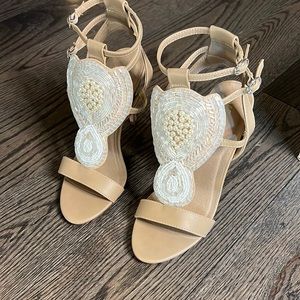 Nude beaded 3 inch heels